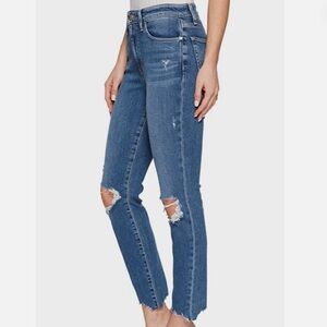 $185 Joe’s Jeans 29 Mid-rise Skinny Ankle Ripped Knee Raw Hem Distressed Logo